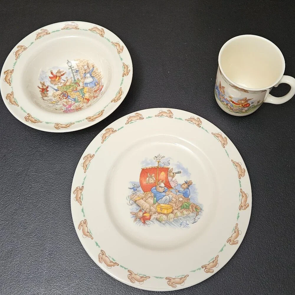 Vtg Royal Doulton Bunnykins 3 pc. English Fine Bone China – Plate, Bowl, Cup